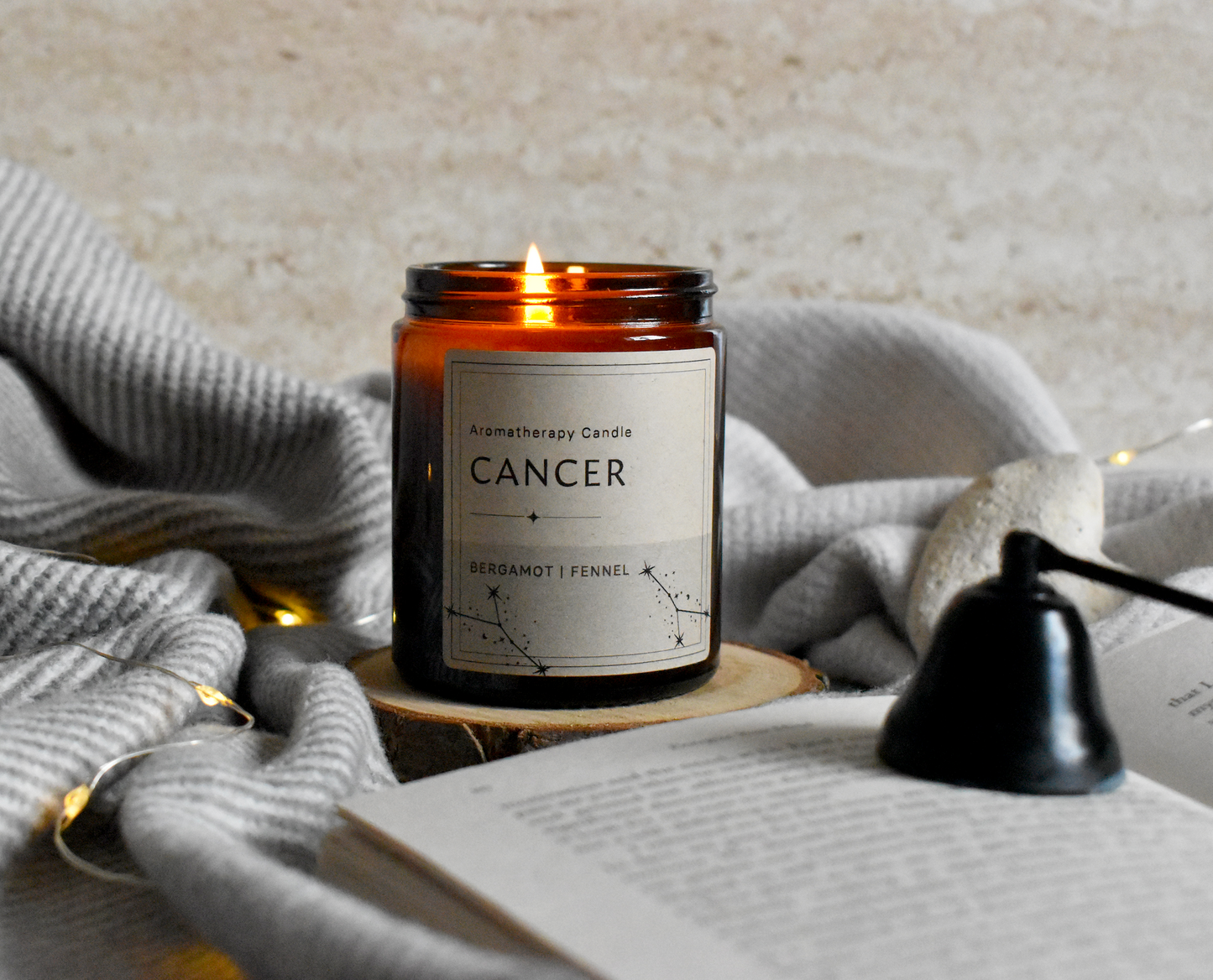 Zodiac Candle CANCER - Bergamot & Fennel Aromatherpy Candle, Astrology Candle, Birthday Gift