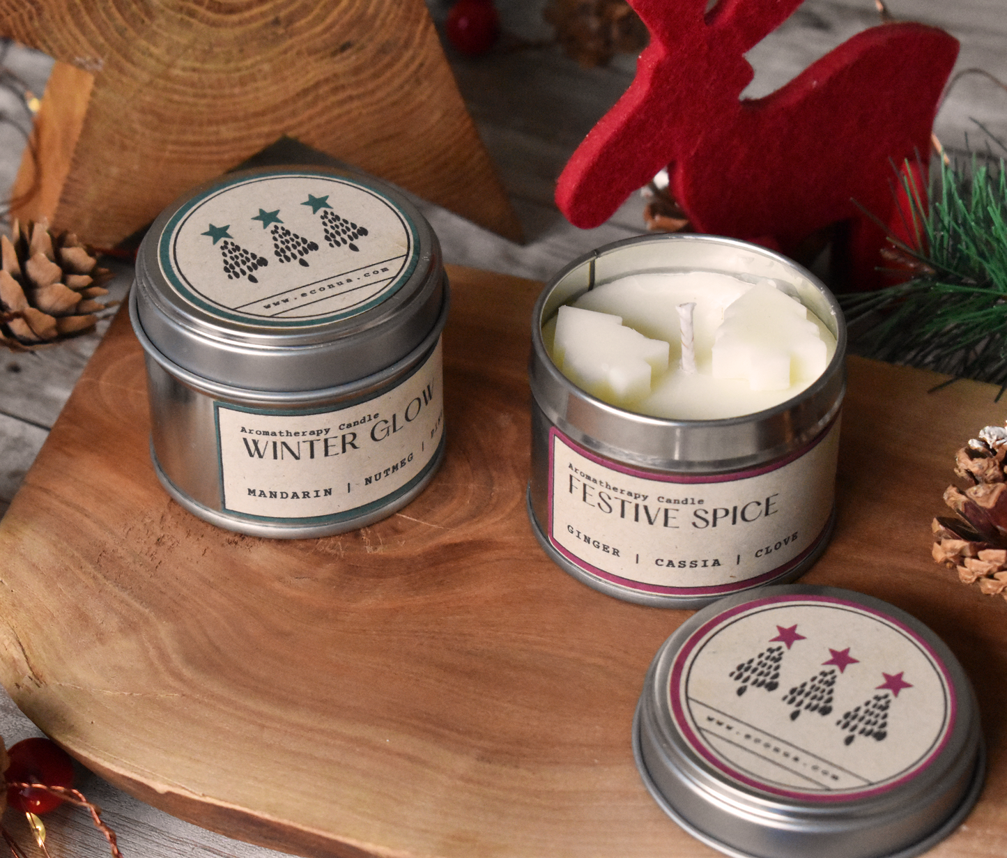 Christmas Tin Candle DUO - "WINTER GLOW" and "FESTIVE SPICE - Hand poured in Silver Tins