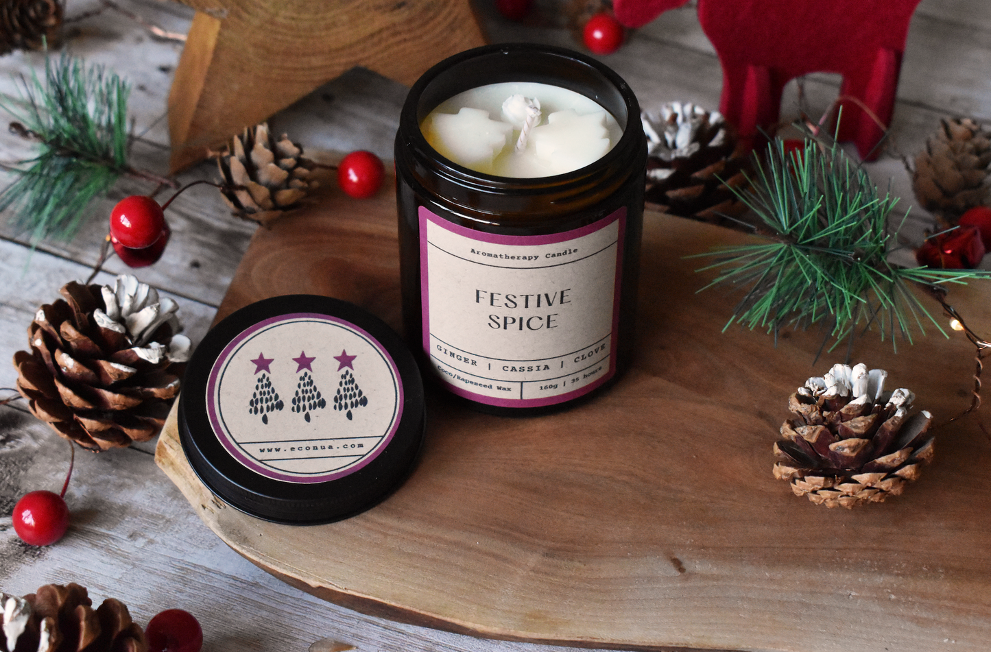 Candle - "FESTIVE SPICE" -  Ginger, Cassia and Clove Essential oil Blend