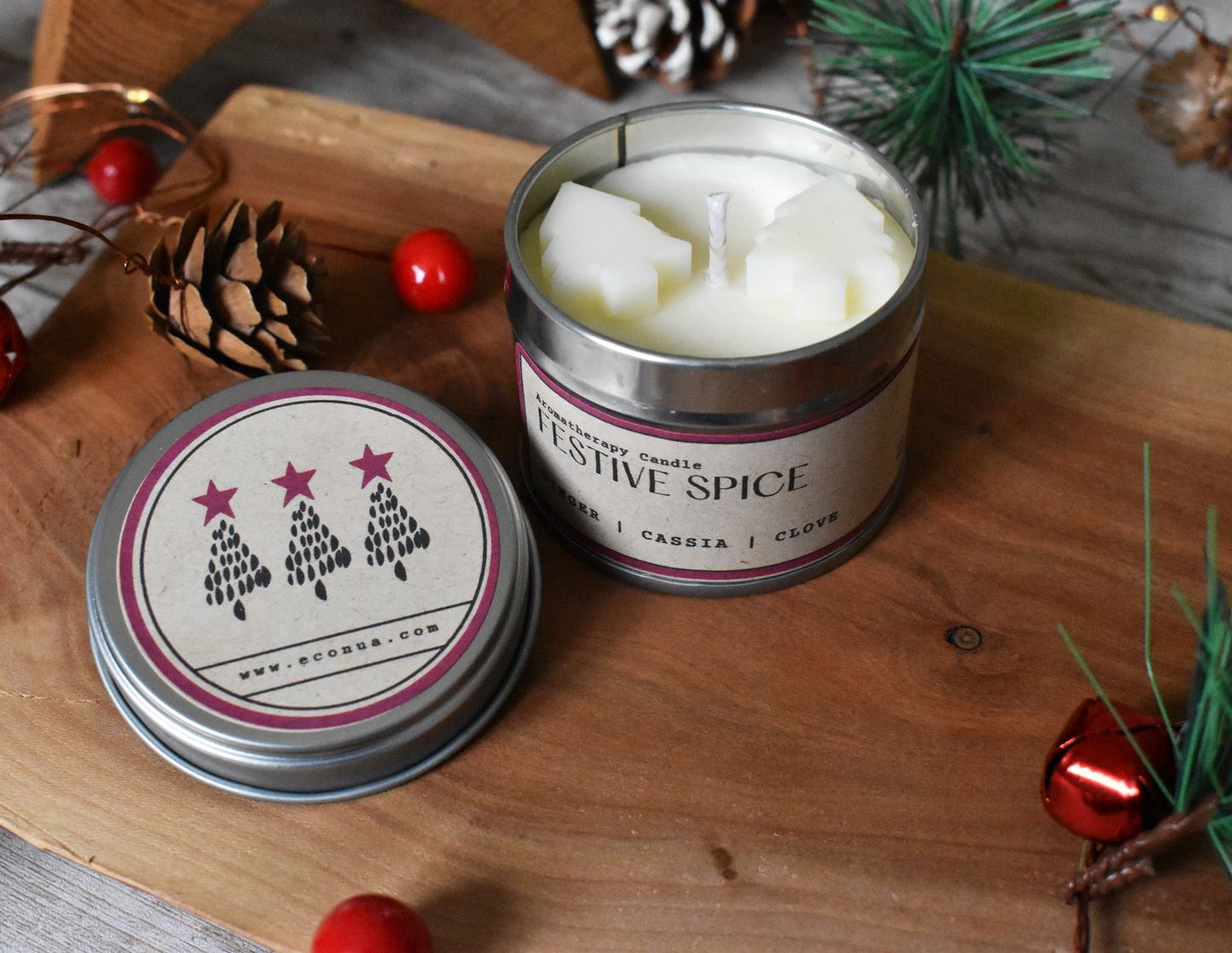 Christmas Tin Candle DUO - "WINTER GLOW" and "FESTIVE SPICE - Hand poured in Silver Tins