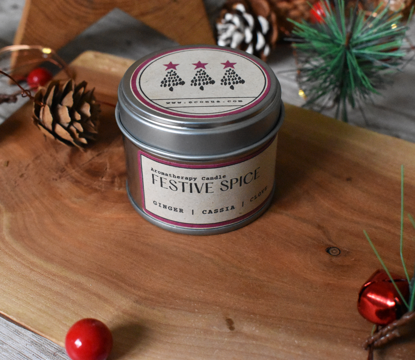 Christmas Tin Candle DUO - "WINTER GLOW" and "FESTIVE SPICE - Hand poured in Silver Tins Econua