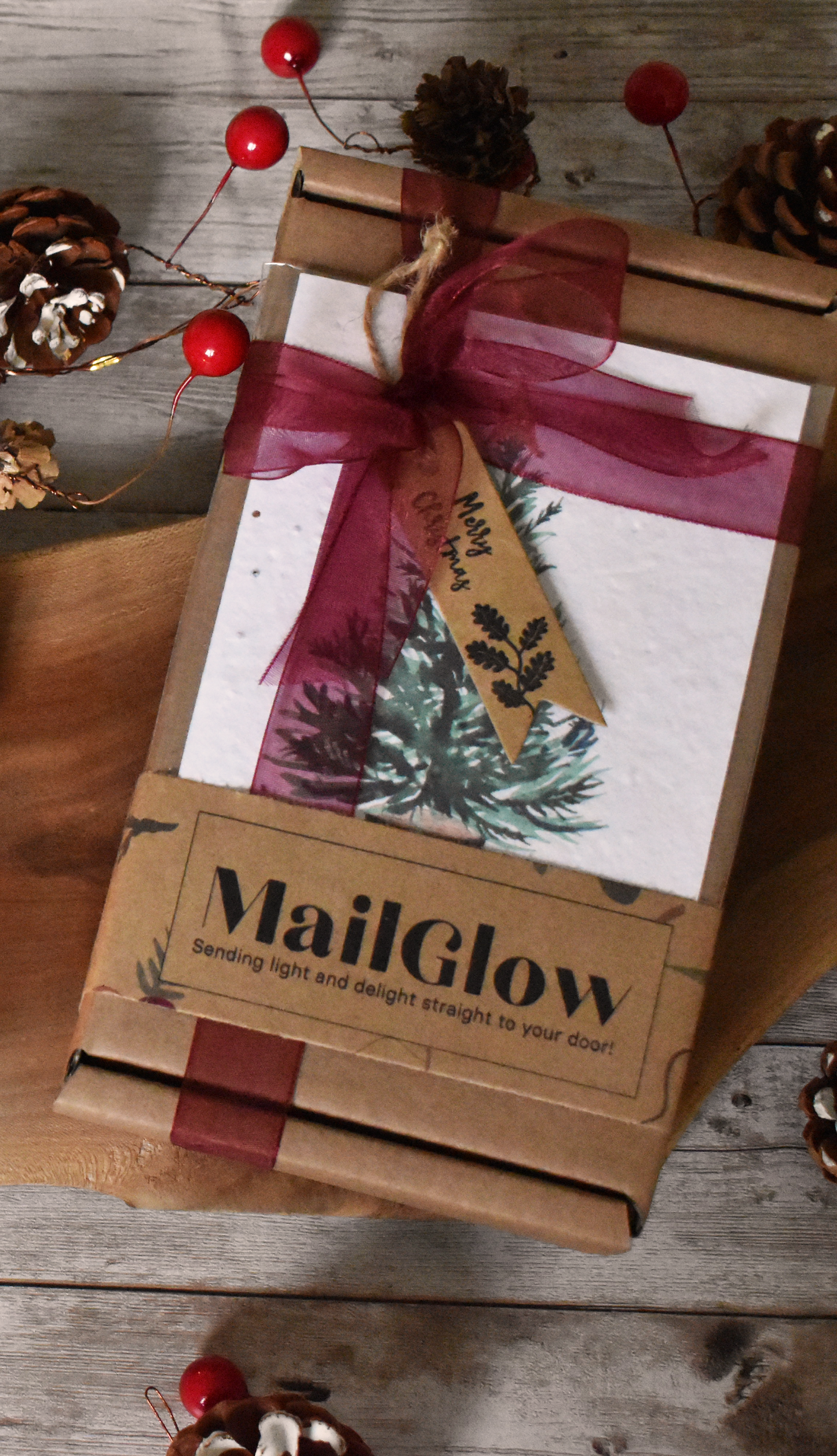 FESTIVE SPICE  MailGlow Gift Box with Tin Candle, Dark Chocolate Bar and Seed Paper Christmas Card