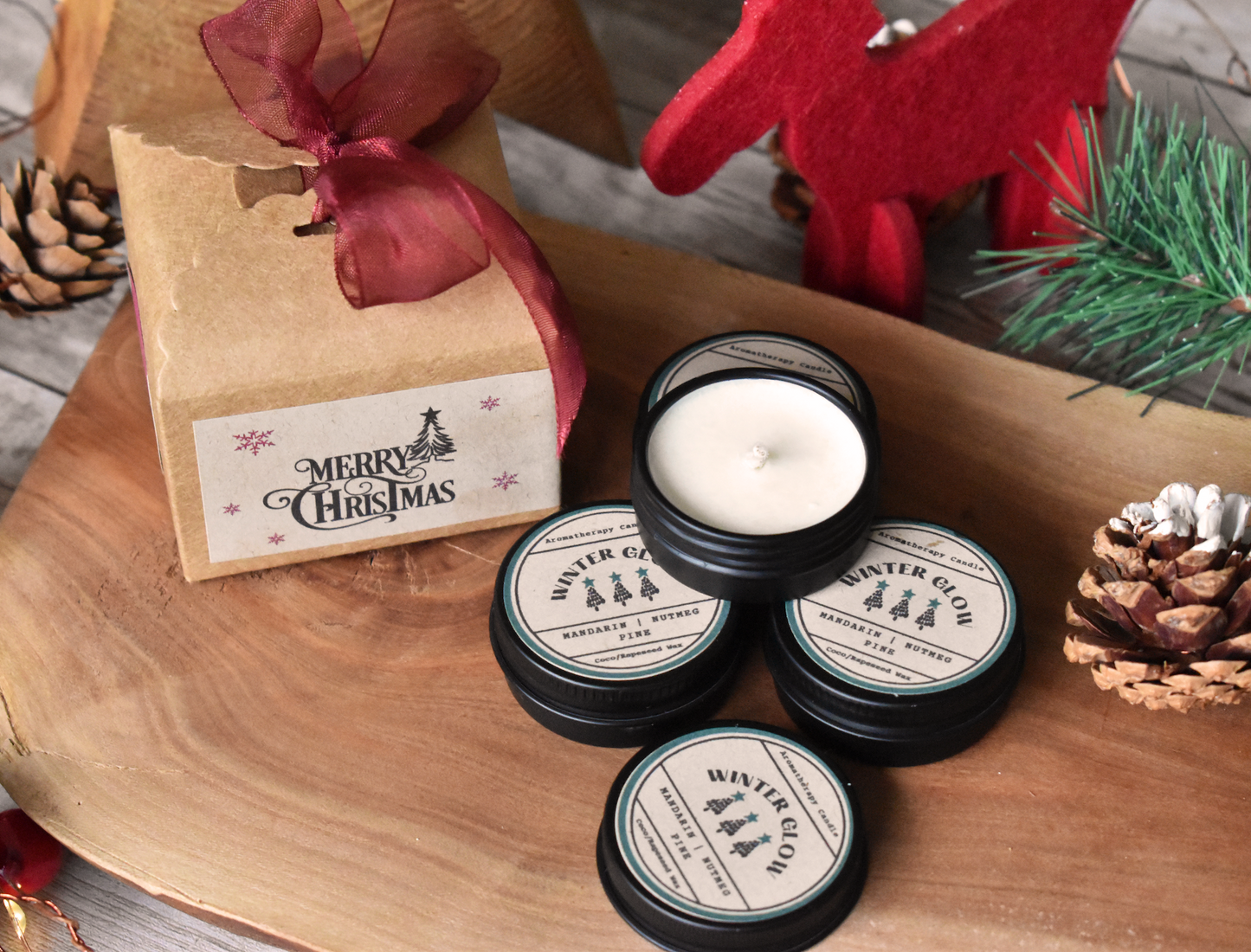 Mini Tealight Gift  Box - "Winter Glow" -  Ginger, Cassia and Clove Essential oil Blend