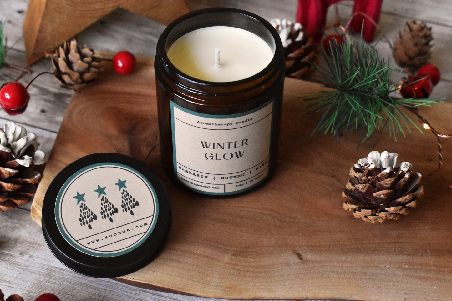 Candle - "WINTER GLOW" -  Mandarin, Nutmeg and Pine Essential oil Blend