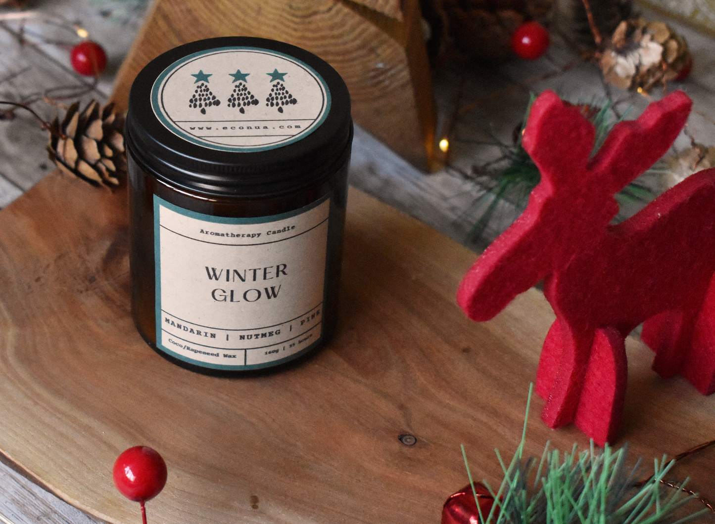 Candle - "WINTER GLOW" -  Mandarin, Nutmeg and Pine Essential oil Blend