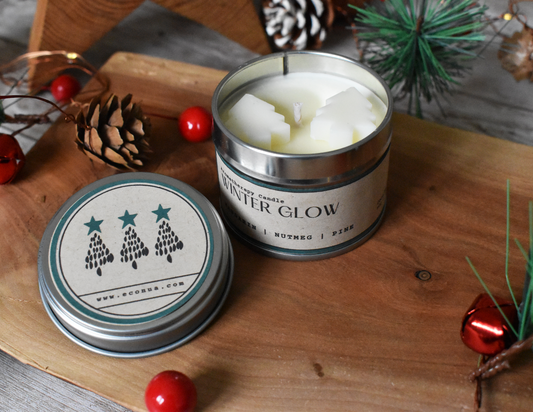 Candle Tin - "WINTER GLOW" -  Mandarin, Nutmeg and Pine Essential oil Blend