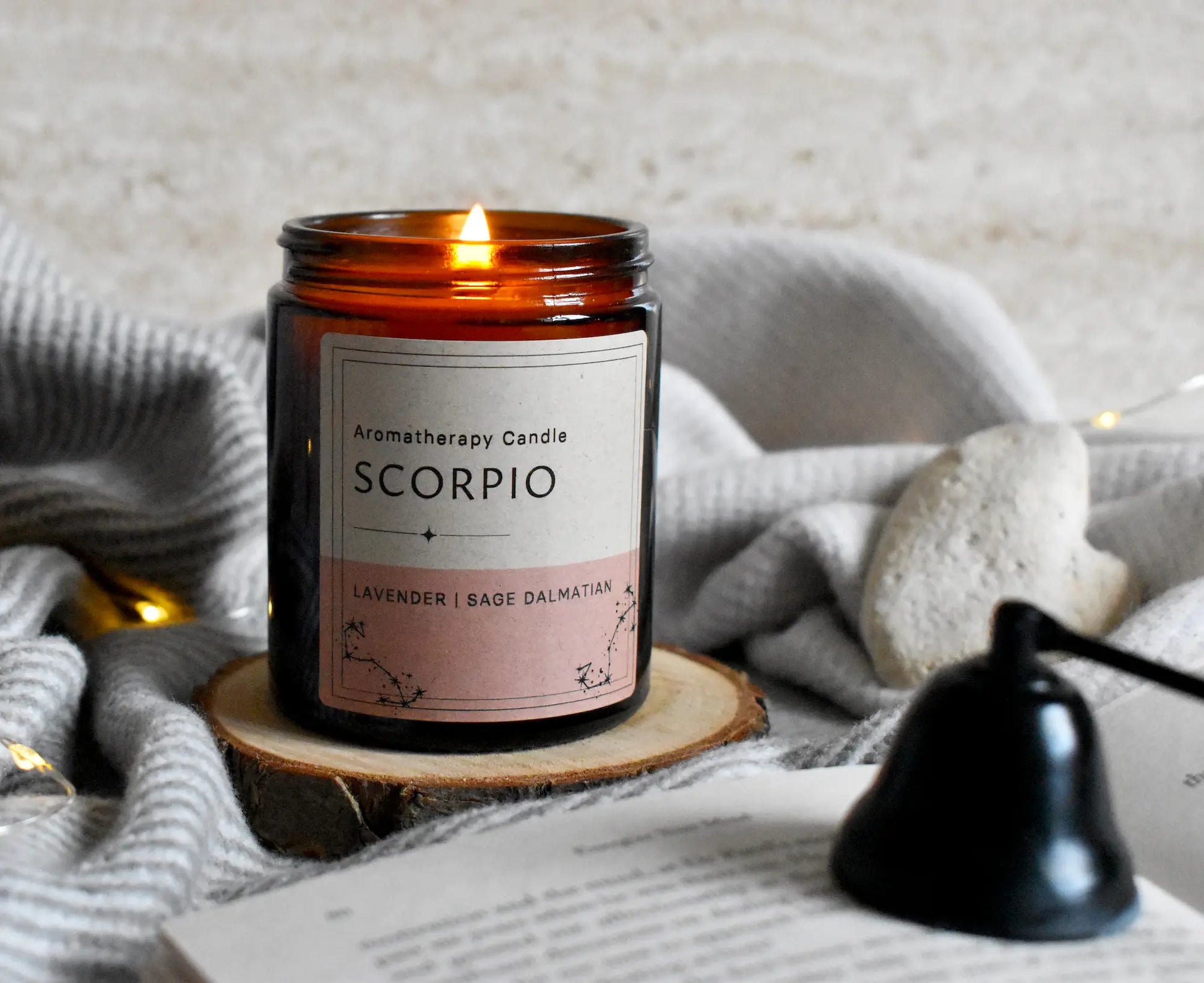 Zodiac Candle SCORPIO  - Lavender & Sage Dalmatian Aromatherapy Candle, Astrology Candle Econua