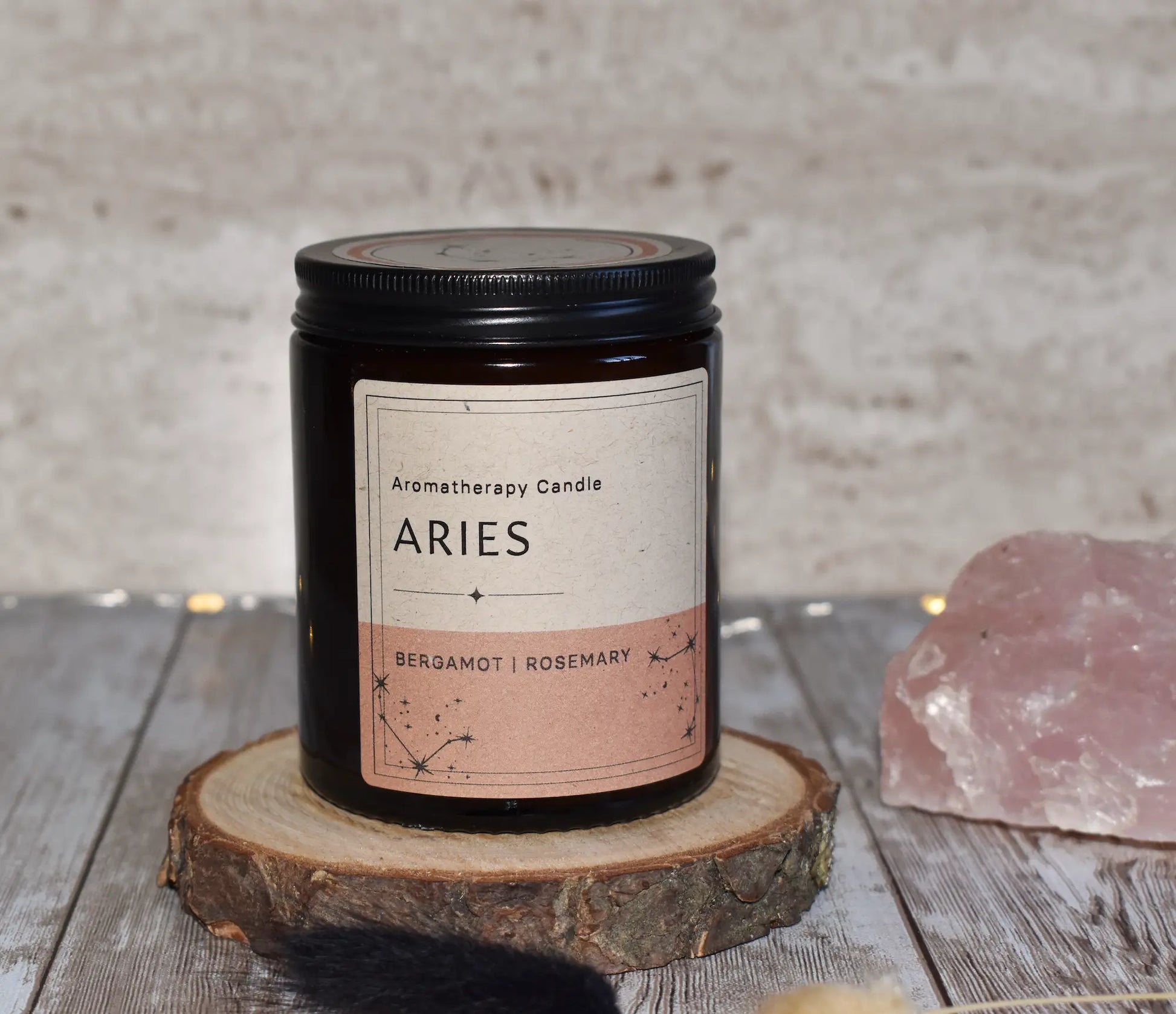 Zodiac Candle ARIES  - Rosemary & Bergamot Aromatherapy Candle, Astrology Candle, Birthday Gift Econua