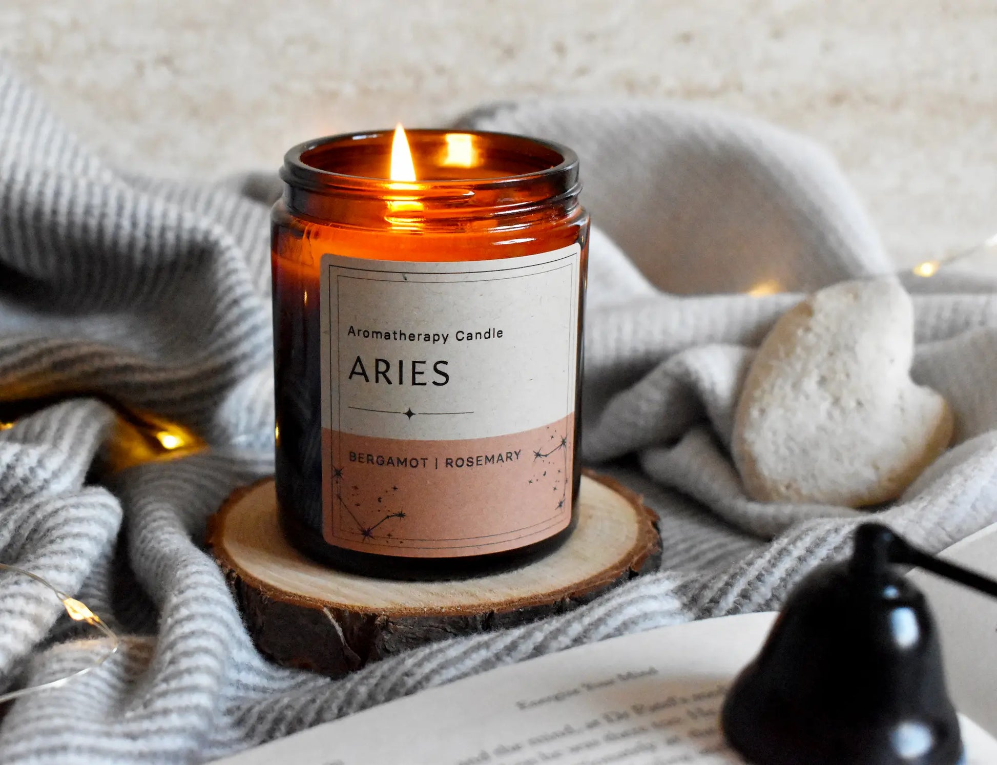 Zodiac Candle ARIES  - Rosemary & Bergamot Aromatherapy Candle, Astrology Candle, Birthday Gift Econua