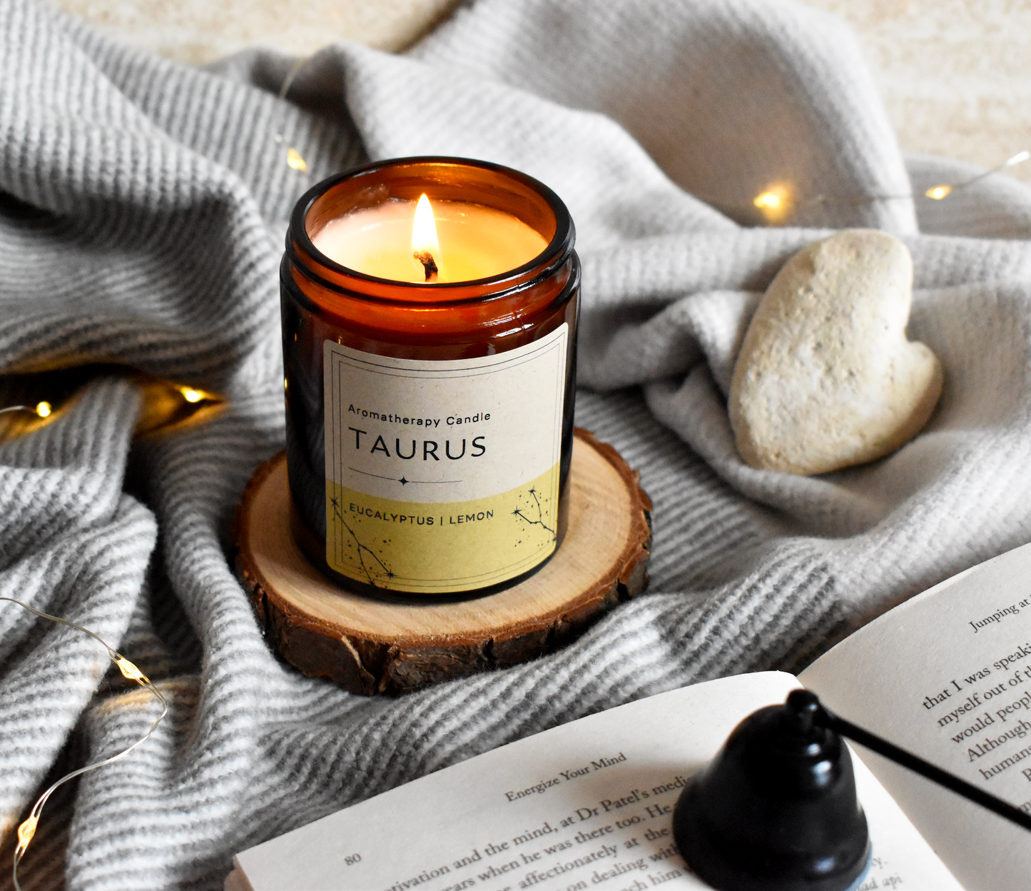 Zodiac Candle TAURUS - Infused with Eucalyptus & Lemon essential oil, Astrology Candle
